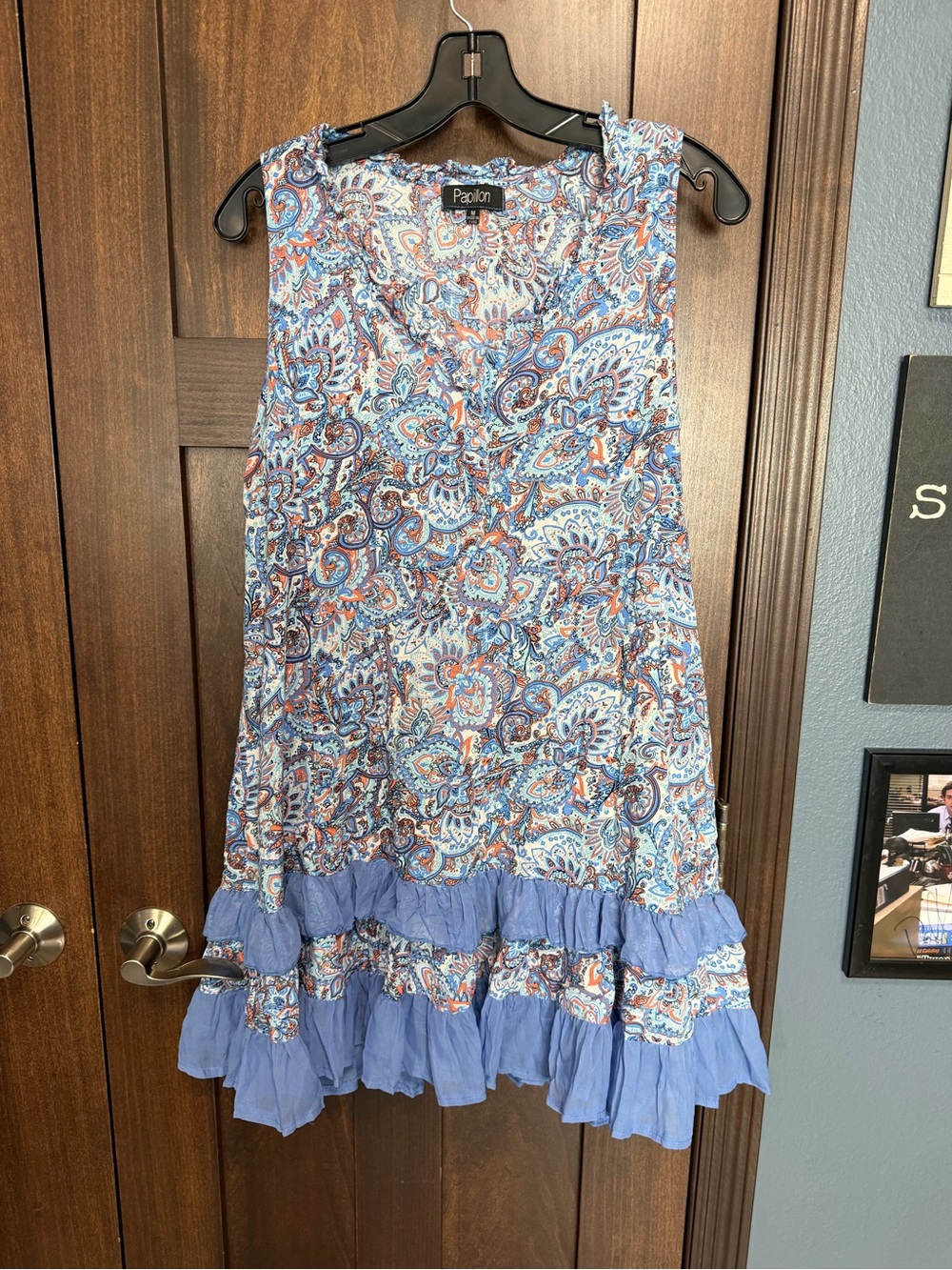 Papillon Blanc Blue and Orange Paisley Ruffle Tunic Dress